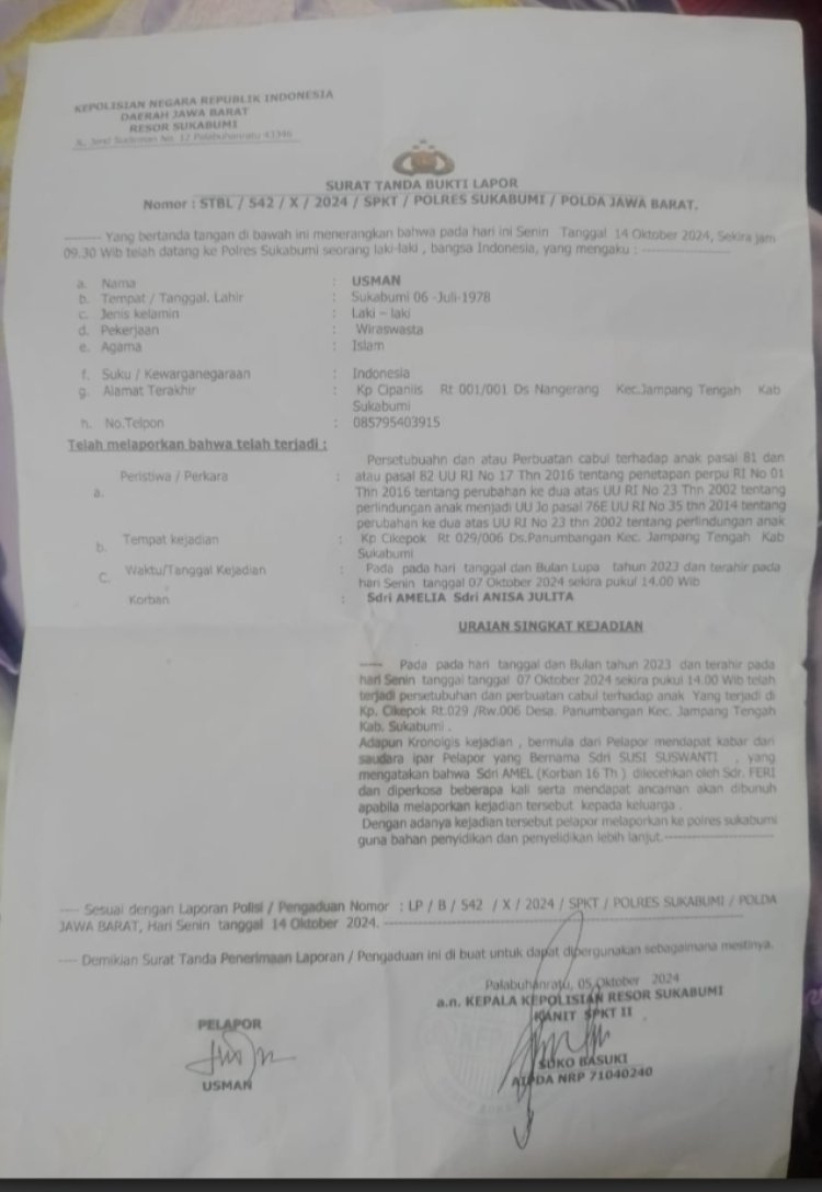 Bejad, Diduga Anak Dibawah Umur Dicabuli Pamannya Sendiri, Asal Sukabumi