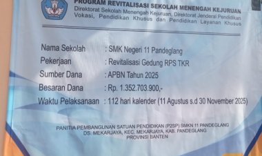 Pekerjaan Revitalisasi Gedung RPS TKR SMK N II Pandeglang Diduga Dalam Pengerjaannya Abaikan APD Dan Papan Informasi Penempatan Tak Sesui Juklak Juklis.