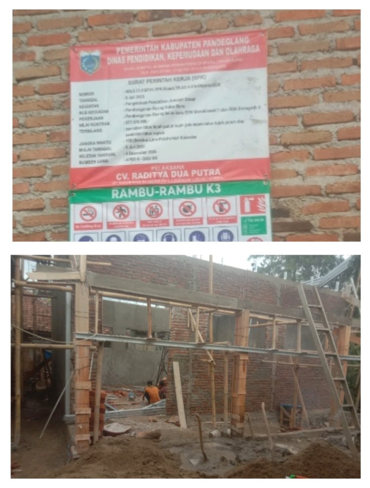 GWI Soroti Dugaan Pembangunan Ruang Kelas Baru SDN Sinar Galih 3 Yang Di Kerjakan Oleh CV Radtya Dua Putra Diduga Dikerjakan Tak Sesuai Spesifikasi Dan Abaikan K3.