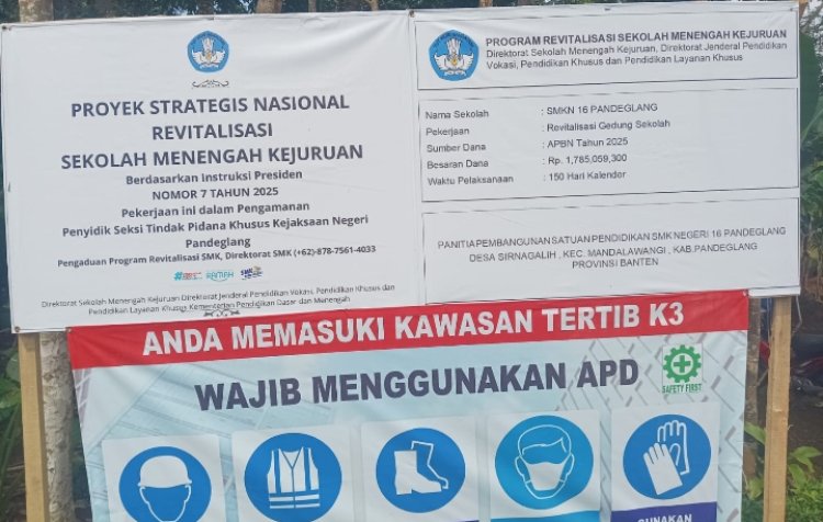 Pelaksanaan Pekerjaan Revitalisasi Gedung Sekolah SMKN 16 Pandeglang Diduga Tak Sesuai Konstruksinya.