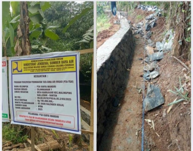 Di Duga Pelaksanaan Proyek Pembangunan P3-TGAI di Desa Kadujajar, Kecamatan Malingping Tak Sesuai Spesifikasi.