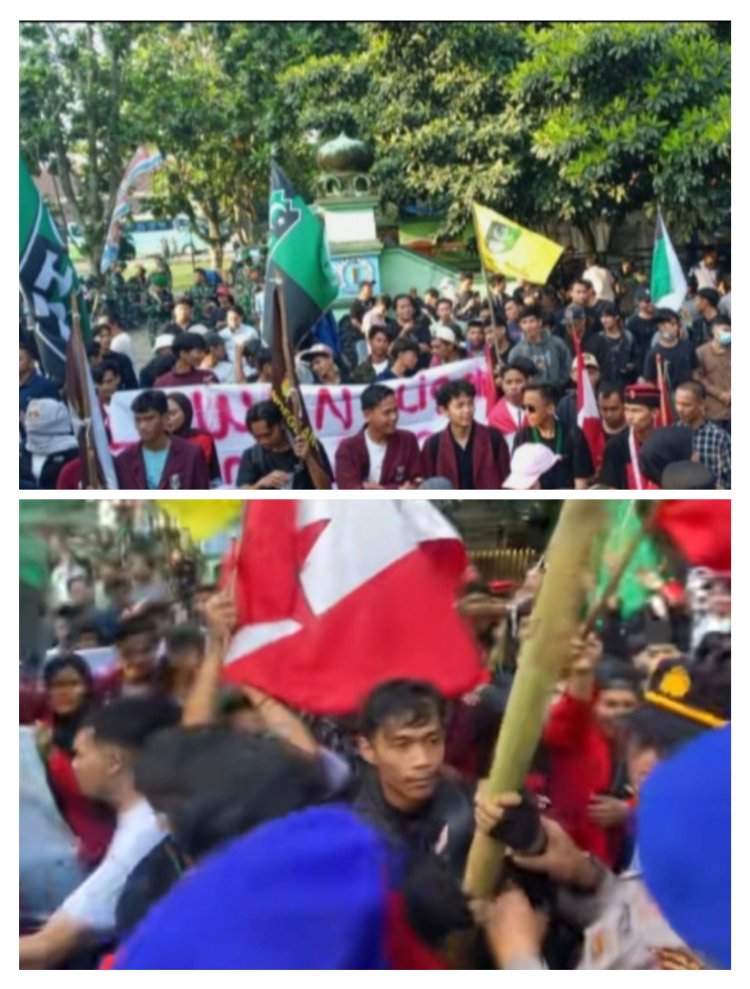 Aksi Massa Mahasiswa Terobos Masuk Halaman DPRD Pandeglang.