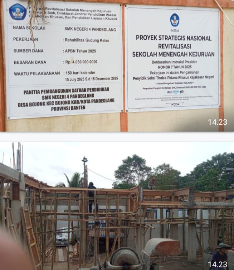 Pekerjaan Revitalisasi Gedung Kelas SMKN 4 Pandeglang Diduga Kangkangi Aturan APD Atau K3.
