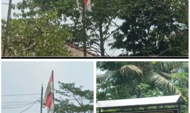 Miris!!! Bendera Merah putih Yang Terpasang Di Kantor Desa Cimoyan Kecamatan Patia Sobek dan Kusam