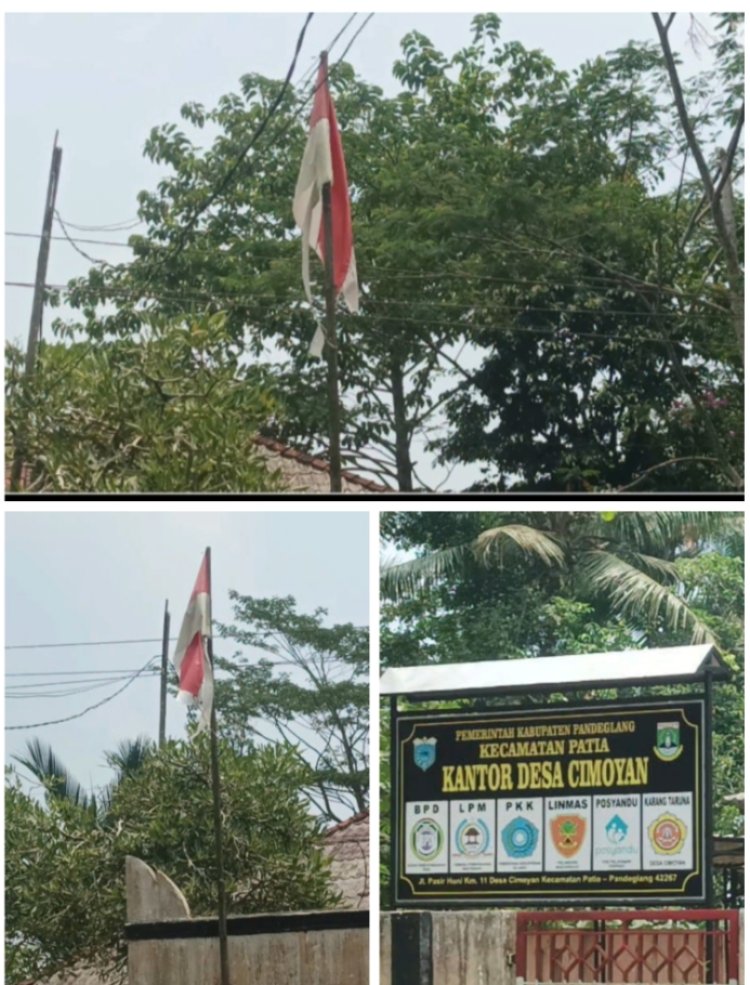 Miris!!! Bendera Merah putih Yang Terpasang Di Kantor Desa Cimoyan Kecamatan Patia Sobek dan Kusam