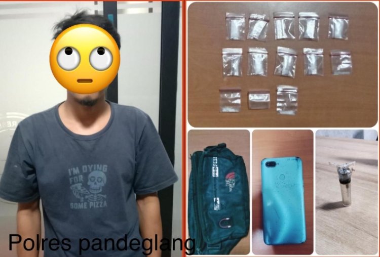 Satresnarkoba Polres Pandeglang Amankan Seorang Pria Diduga Edarkan Sabu Di Kecamatan Banjar.