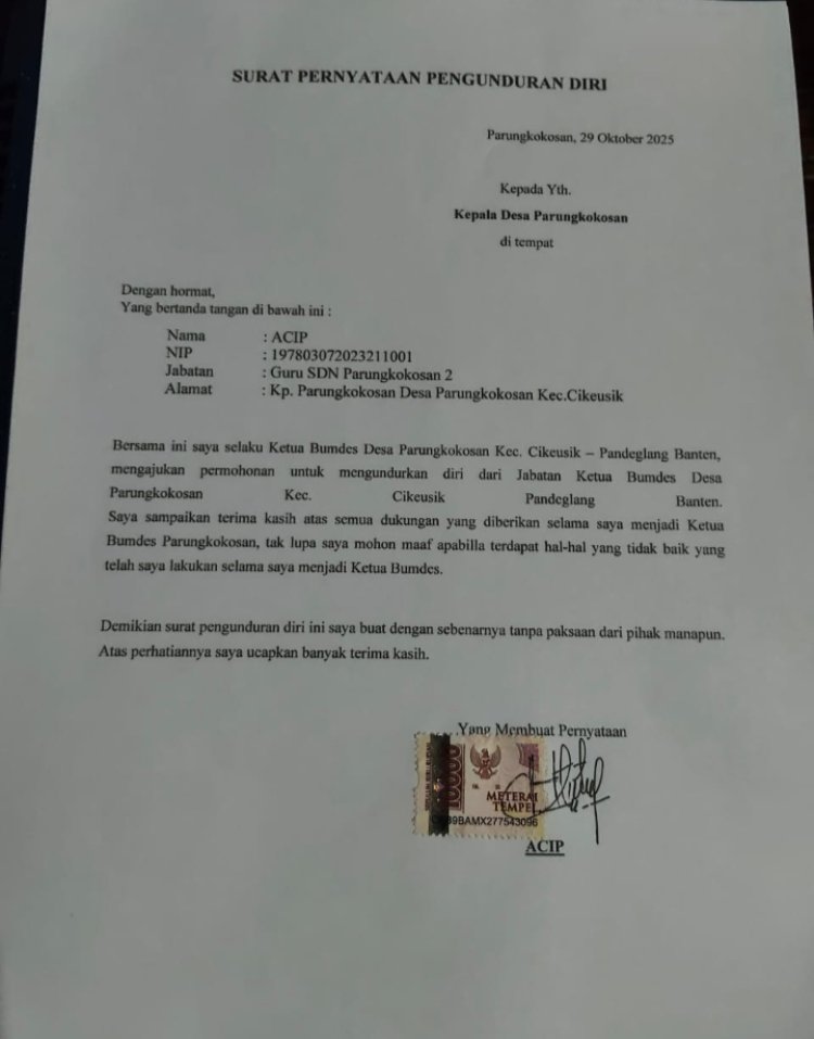 Drama ASN Rangkap Jabatan Jadi Direktur BUMdes Parungkokosan--Sudah Kirim Surat Mundur, Malah Bilang Tak Bisa Mundur