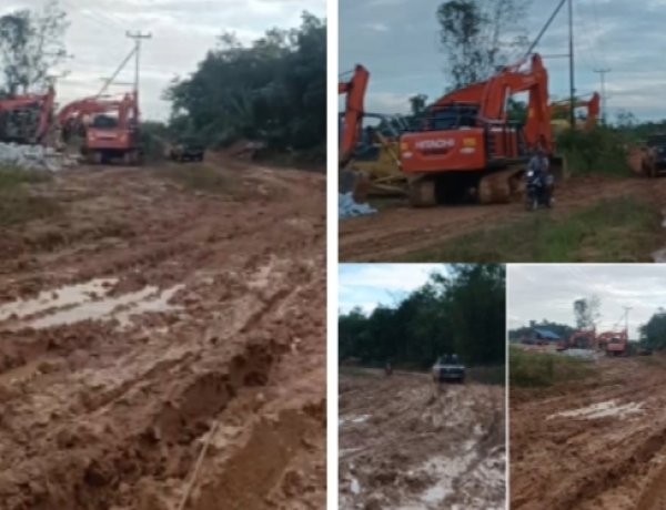 Jalan Depan Pondok Bupati Hancur, Alat Berat Menganggur Tak Difungsikan