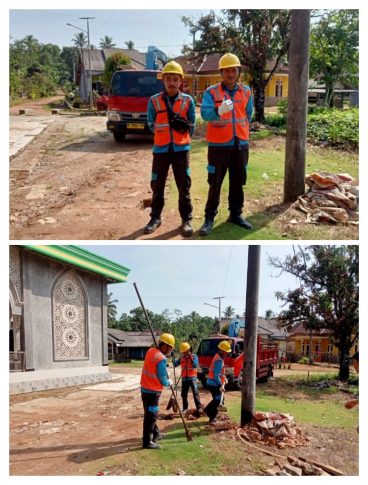 PT PLN Posko Cibaliung Cabang Persero ULP Unit Labuan Lakukan Kegiatan Penggeseran Tiang  PLN di Waringin kurung-Cimanggu.