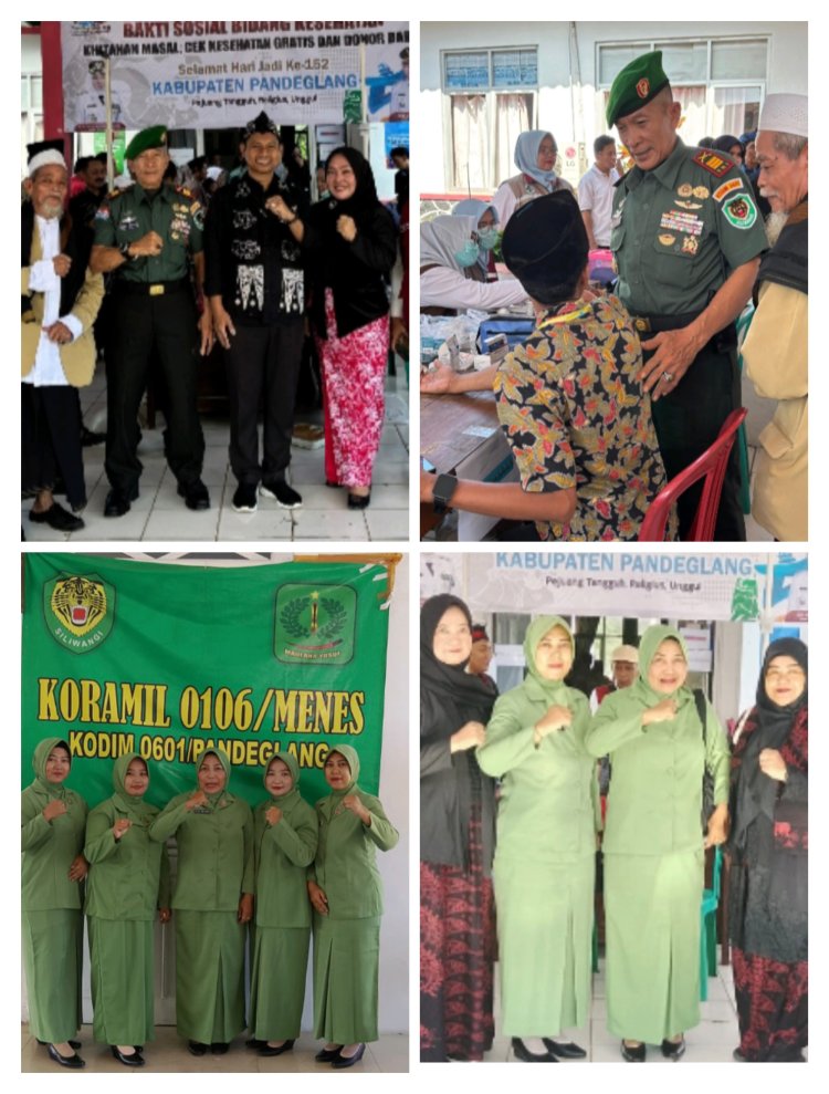 Danramil 0106/Menes Beserta Ibu Persit Ikuti Kegiatan Bhakti Sosial Bidang Kesehatan Dalam Rangka Hari Jadi Kabupaten Pandeglang Ke-152
