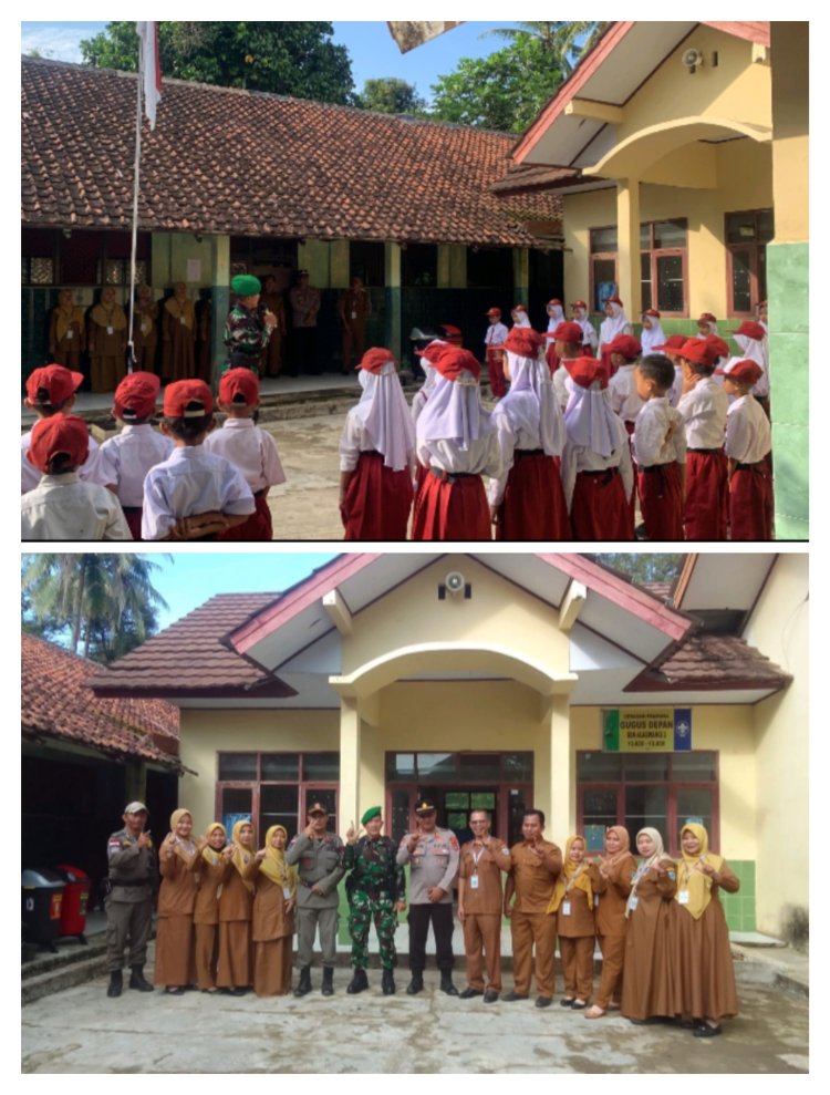 Danramil 0106/Menes Dandim 0601/Pandeglang Pimpin Upacara Bendera di SDN Alaswangi 2 Dan Berikan Arahan PBB