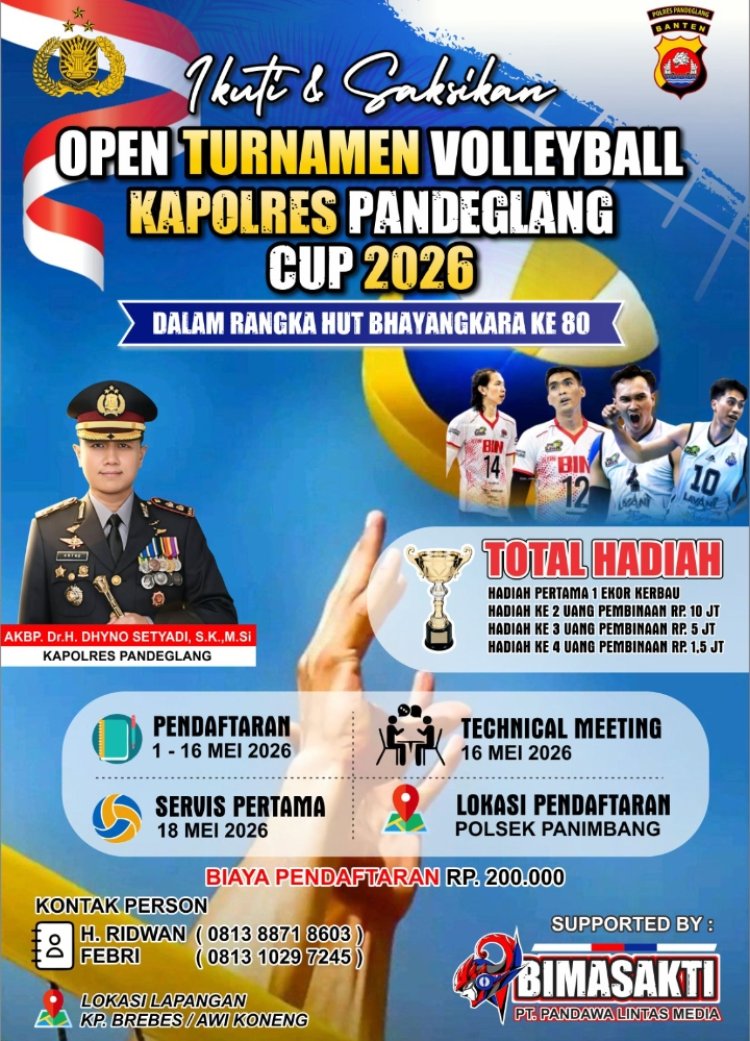 POLRES PANDEGLANG GELAR OPEN TURNAMEN VOLLEYBALL KAPOLRES CUP 2026 Dalam Rangka HUT Bhayangkara ke-80