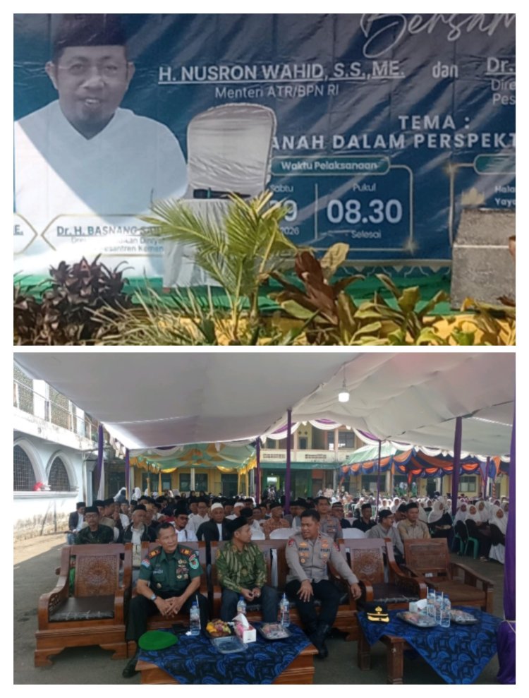 Danramil 0106/Menes Hadiri Acara Kunjungi Kementrian ATR/BPN RI  Dan Direktur Pondok Pesantren, Pendidikan Paud Kementrian Agama RI Pada Pengajian Umum,Tema Tanah Dalam Perspektif Santri