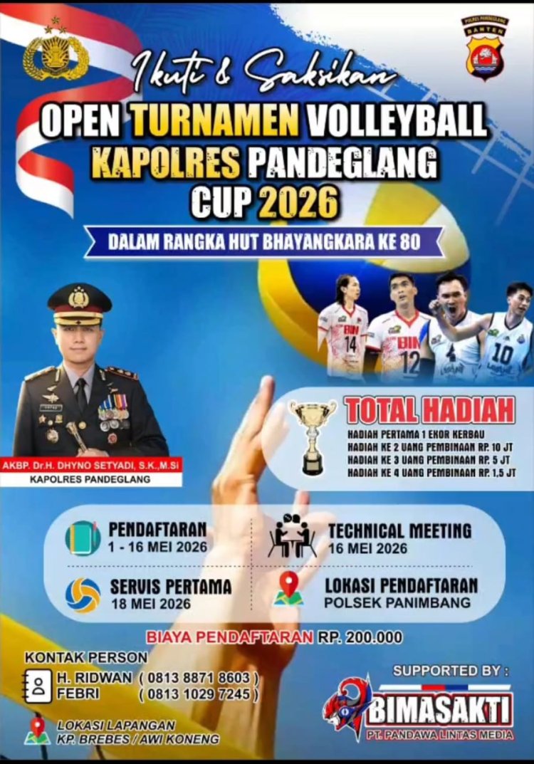 KAPOLRES PANDEGLANG GELAR OPEN TURNAMEN VOLLEYBALL CUP 2026, TOTAL HADIAH 1 EKOR KERBAU