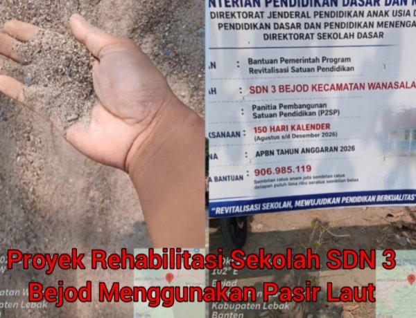 Proyek Revitalisasi SDN 3 Bejod Disorot, Lembaga pengawasan kebijakan pemerintah dan keadilan (LP KPK)Penggunaan Pasir Laut dan Harga Material dalam RAB Dipertanyakan